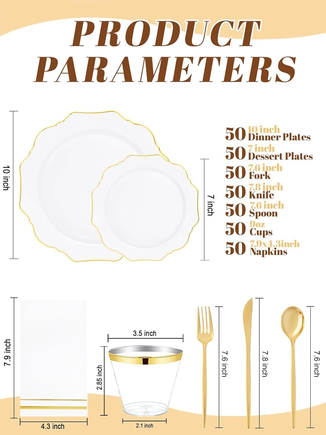 Wholesale 350PCS White and Gold Disposable Plastic Plates for 50 Guests Ideal for Parties Weddings Birthdays Valentine's Day Supplier