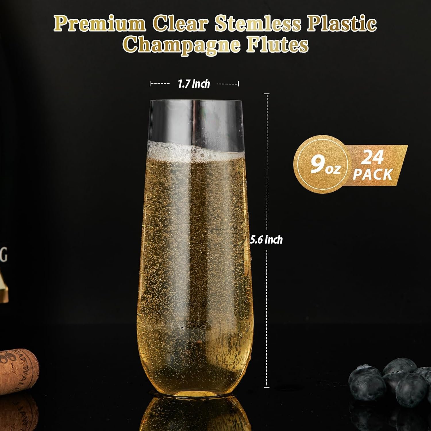 Wholesale 24 Pack 9 Oz Clear Stemless Plastic Champagne Flutes Heavy Duty Shatterproof Disposable Toasting Glasses Supplier Wholesale 24 Pack 9 Oz Clear Stemless Plastic Champagne Flutes Heavy Duty Shatterproof Disposable Toasting Glasses Supplier