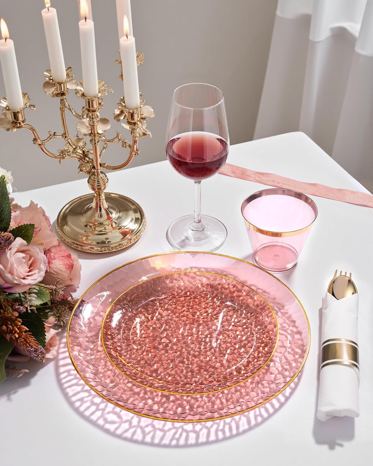 Wholesale 175PCS Clear Burgundy Hammered Disposable Plastic Dinnerware Set Includes 25 Dinner Plates 25 Dessert Plates 25 Cups 25 Rolled Napkin Cutlery for Parties Supplier Wholesale 175PCS Clear Burgundy Hammered Disposable Plastic Dinnerware Set Includes 25 Dinner Plates 25 Dessert Plates 25 Cups 25 Rolled Napkin Cutlery for Parties Supplier