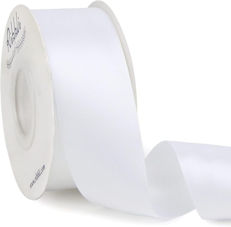 Ribbli White Double Faced Satin Ribbon,1-1/2” x Continuous 25 Yards,Use for Bows Bouquet,Gift Wrapping,Wedding,Floral Arrangement
