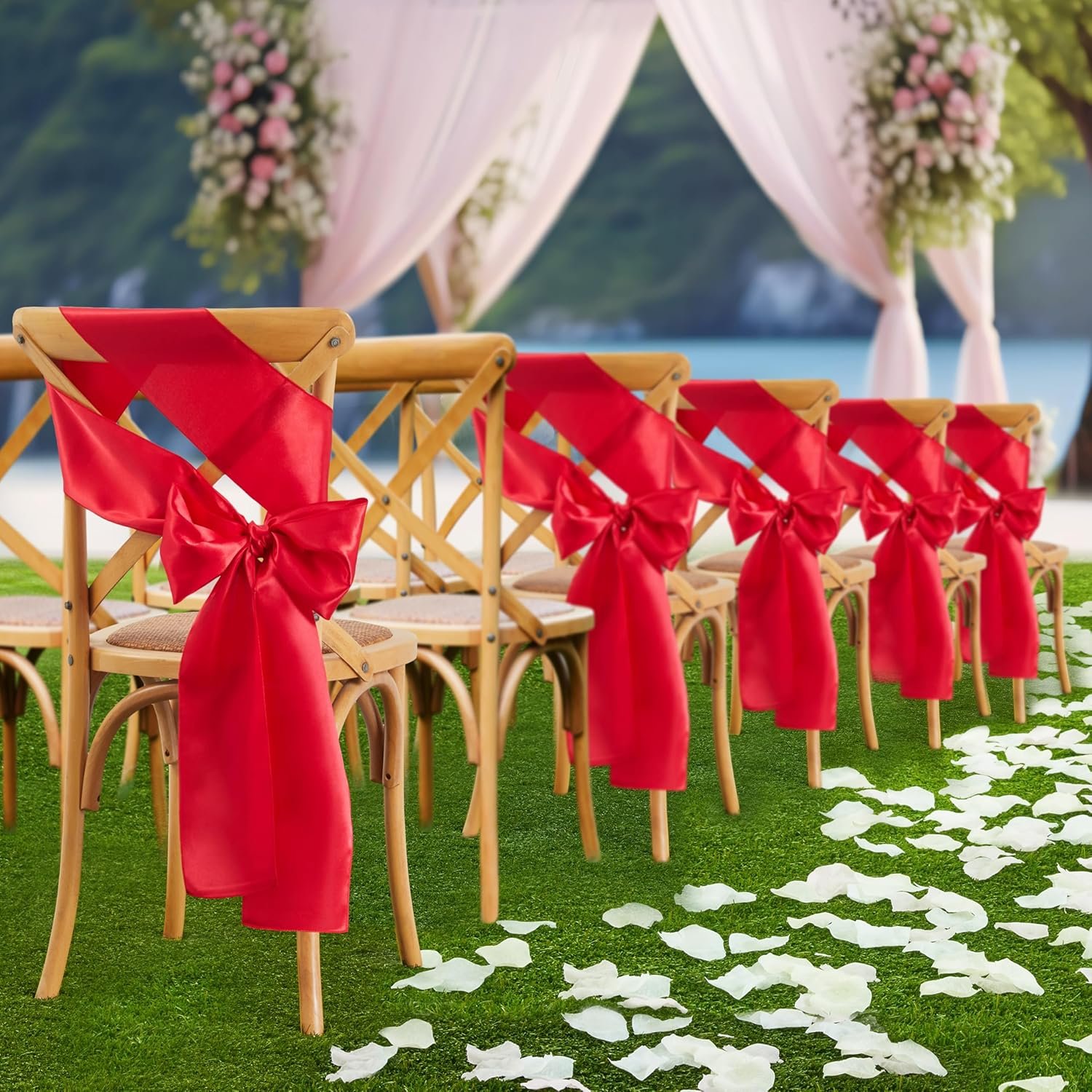 Wholesale 10 Pcs Red Satin Chair Sashes Bows Universal Chair Covers for Wedding Reception Events Banquets Parties Hotel Decorations 6 x 108 Inch Supplier