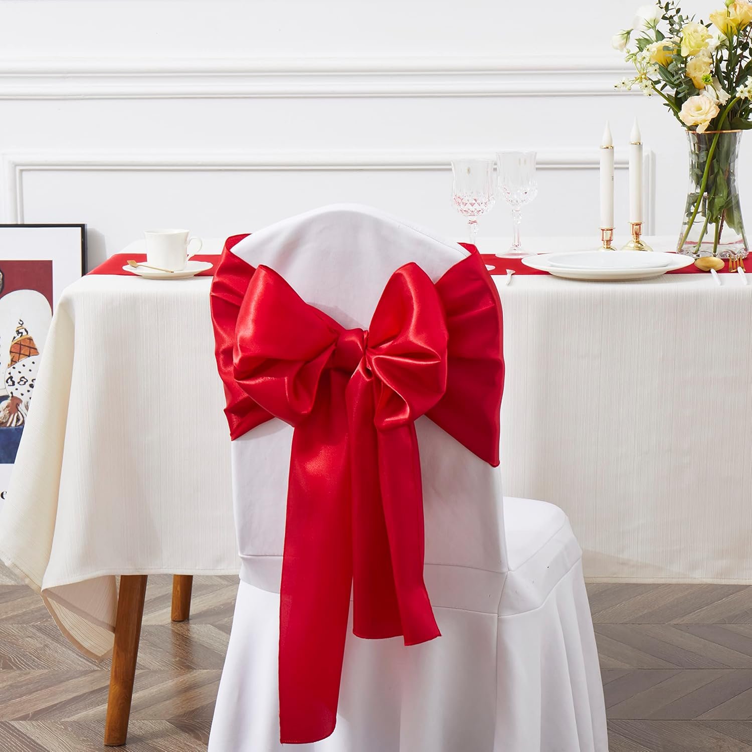 Wholesale 10 Pcs Red Satin Chair Sashes Bows Universal Chair Covers for Wedding Reception Events Banquets Parties Hotel Decorations 6 x 108 Inch Supplier