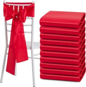 10 Pcs Red Satin Chair Sashes Bows Universal Chair Cover for Wedding Reception Events Banquets Party, Hotel Event Decorations, 6 x 108 inch