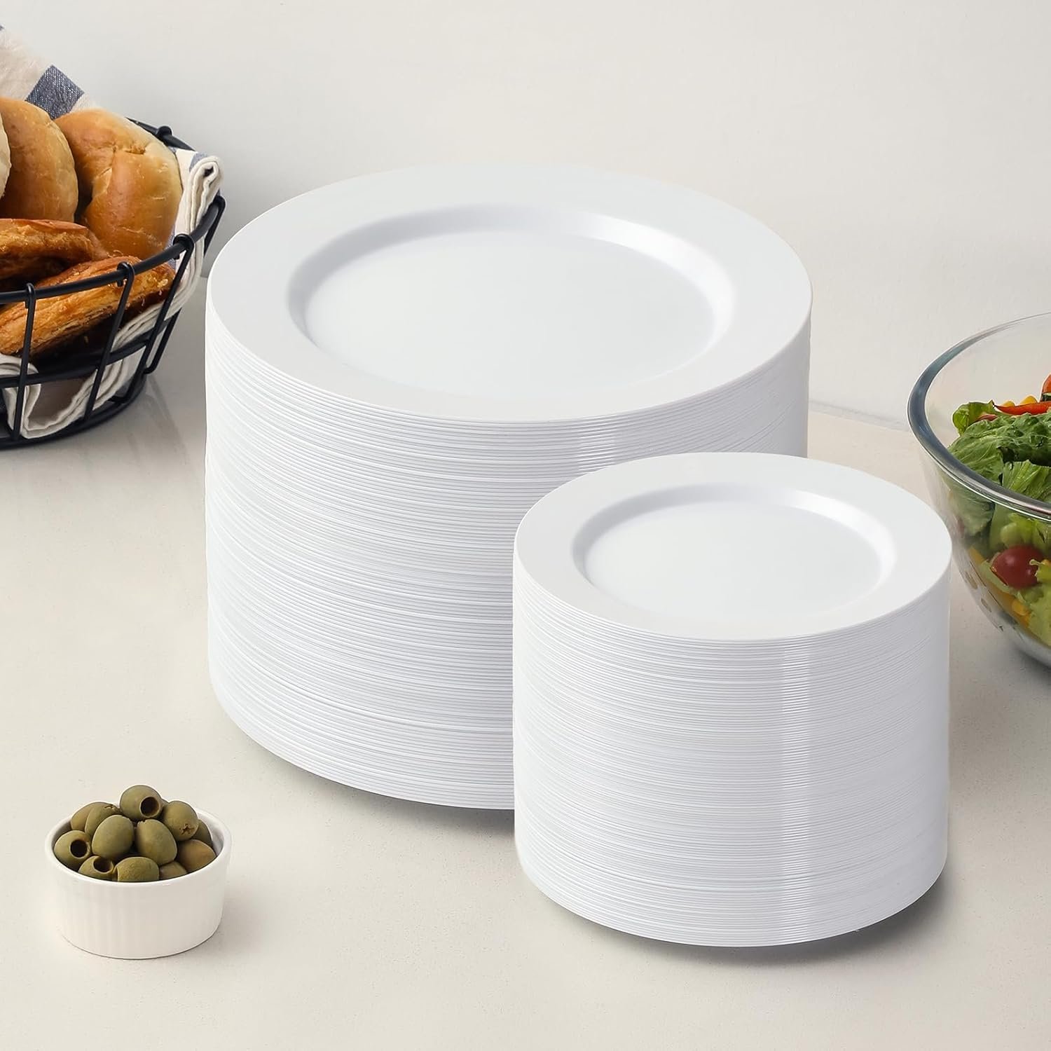 Wholesale 200 PCS White Plastic Plates Premium Heavy Duty Disposable for Party 100 Dinner Plates & 100 Salad Dessert Plates Sturdy Hard Plastic Dinnerware for Wedding Events Supplier