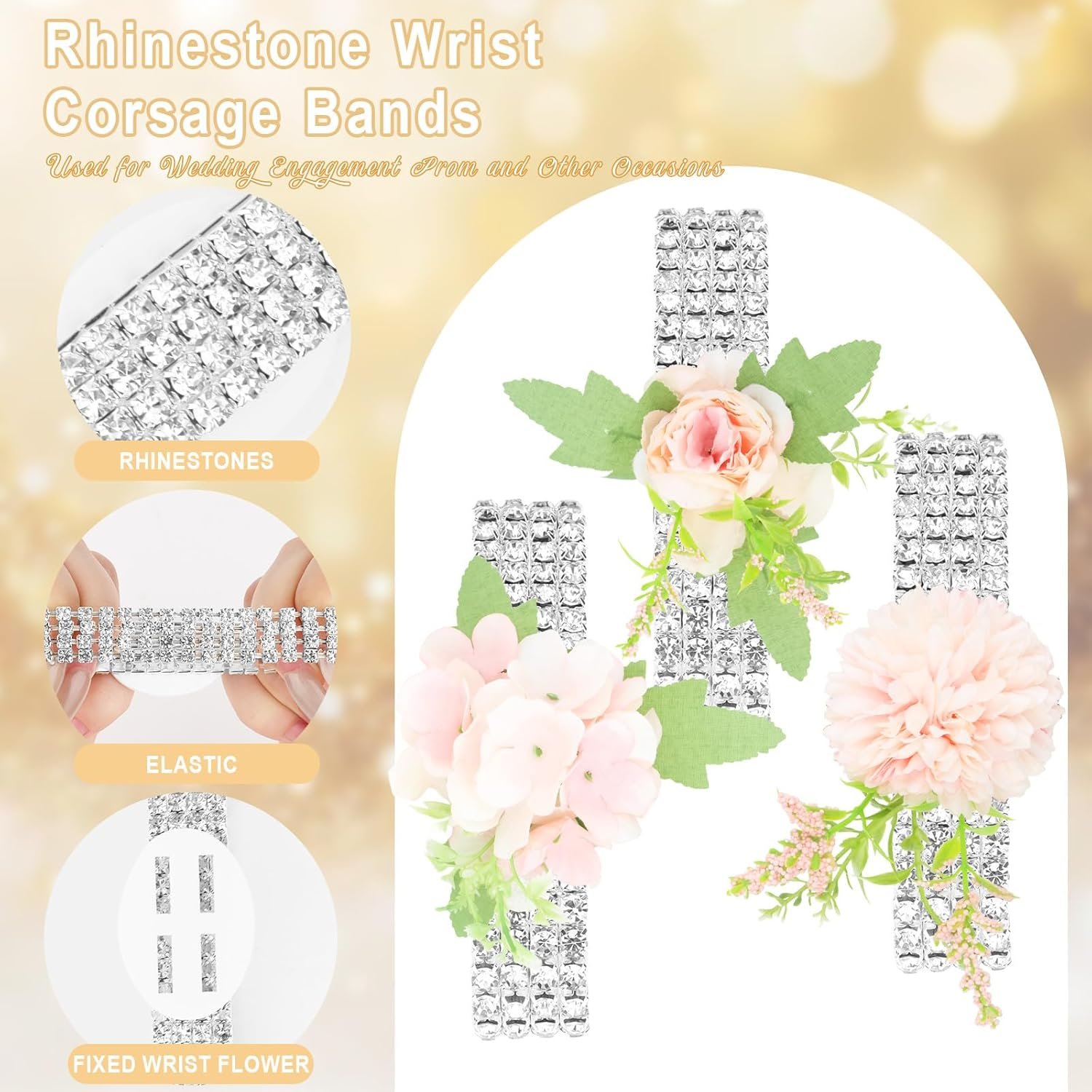 Wholesale Elastic Rhinestone Wrist Corsage Bracelets Wedding Party Prom DIY Supplies Supplier