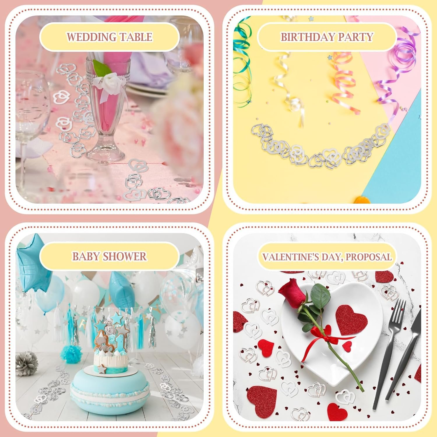 Wholesale 50 Pcs Silver Love Heart Shaped Confetti with 1 Pc White Organza Bag for Bridal Shower Wedding Valentines Day Decor Supplier Wholesale 50 Pcs Silver Love Heart Shaped Confetti with 1 Pc White Organza Bag for Bridal Shower Wedding Valentines Day Decor Supplier