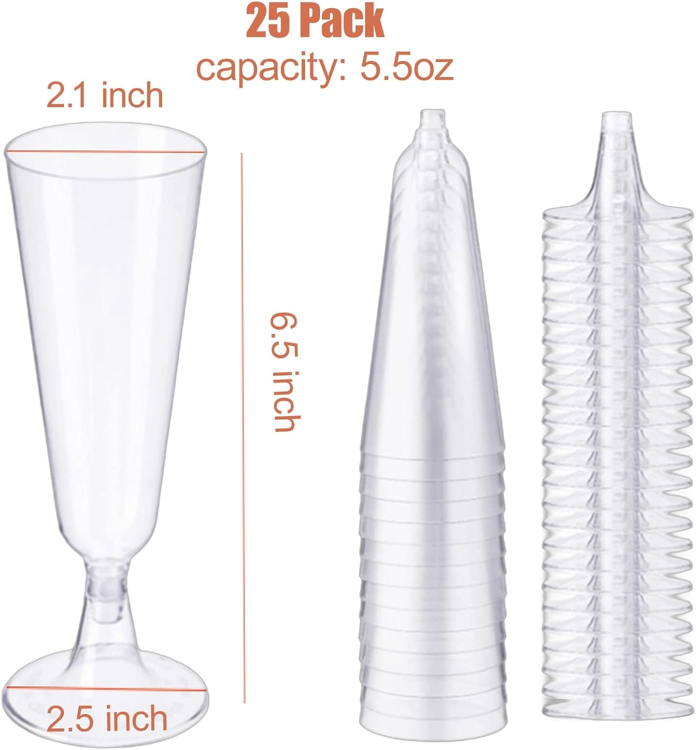 Wholesale Plastic Champagne Flutes 25 Pack Disposable 5 Oz Clear Wine Glasses for Party Events Supplier