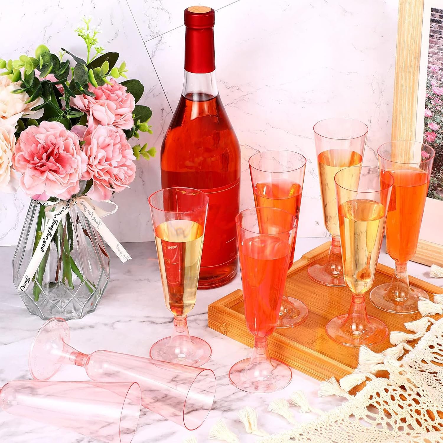 Wholesale Plastic Champagne Flutes 25 Pack Disposable 5 Oz Clear Wine Glasses for Party Events Supplier