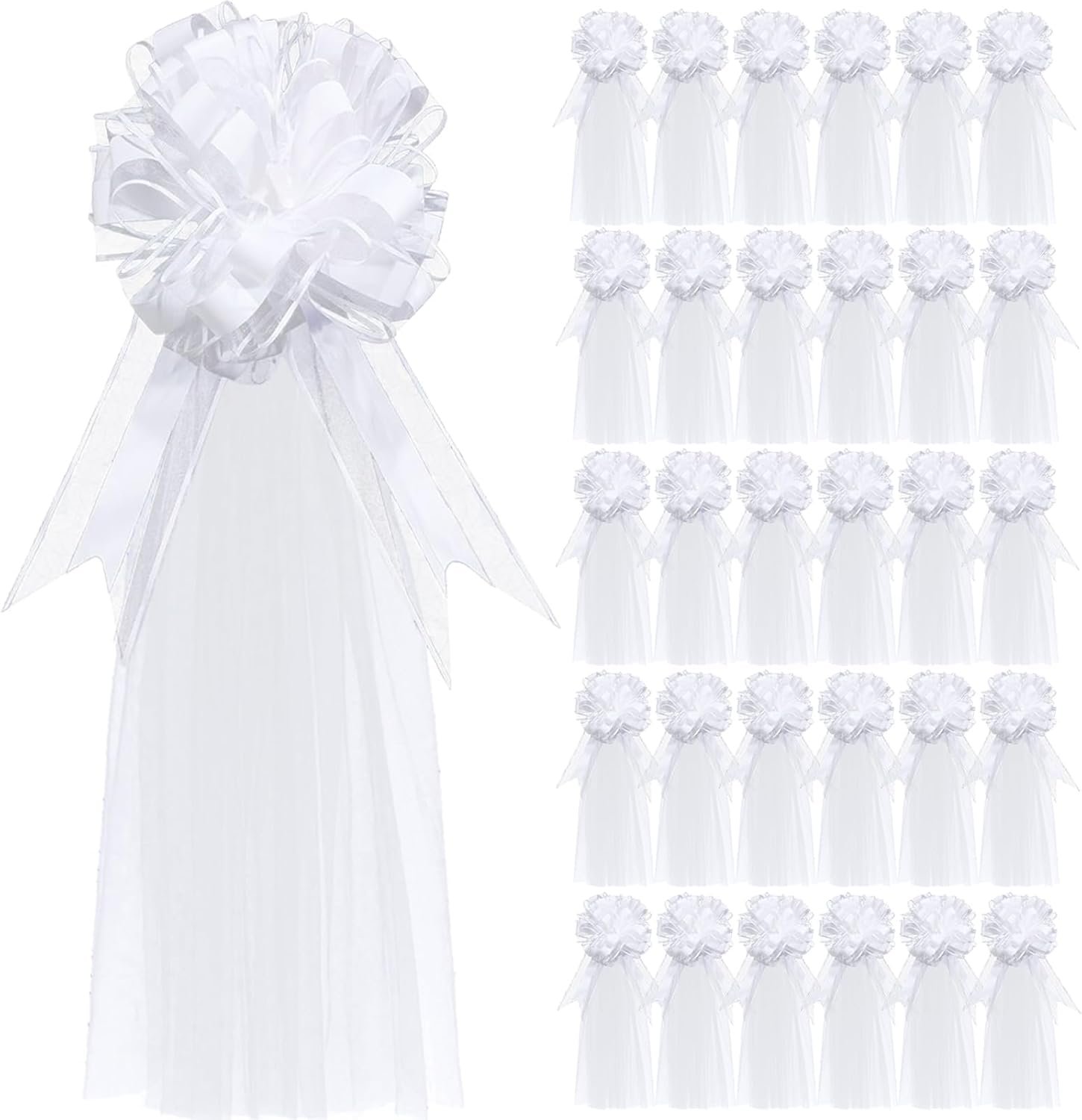 Wholesale 30 Set Wedding Pew Bows with Long Tulle Tails for Aisle Church Chair Car Big Bows Bridal Shower Reception Anniversary Decorations White Supplier Wholesale 30 Set Wedding Pew Bows with Long Tulle Tails for Aisle Church Chair Car Big Bows Bridal Shower Reception Anniversary Decorations White Supplier