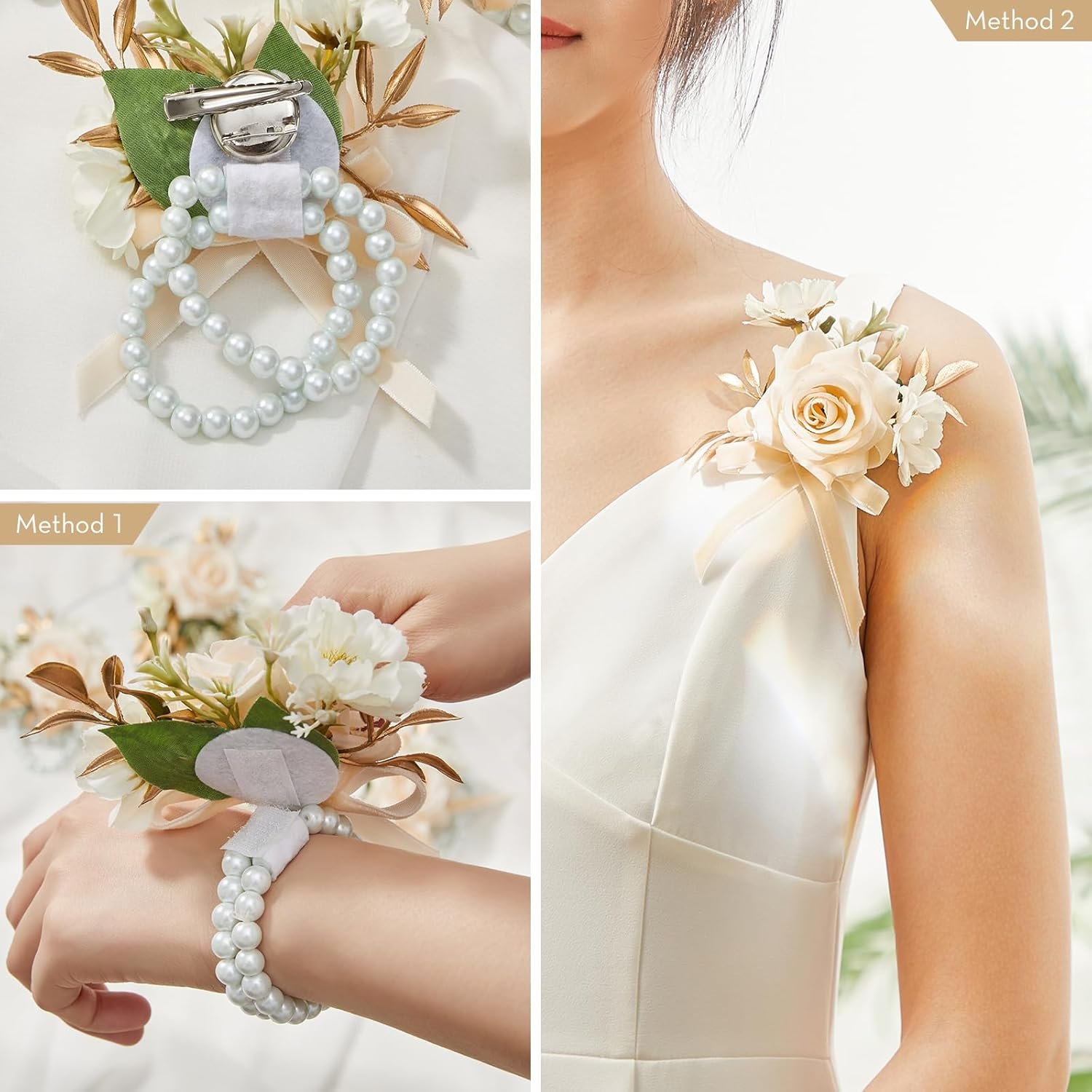 Wholesale 2-Piece Champagne Rose Corsage and Boutonniere Set for Prom Wedding Flower Accessories Supplier Wholesale 2-Piece Champagne Rose Corsage and Boutonniere Set for Prom Wedding Flower Accessories Supplier