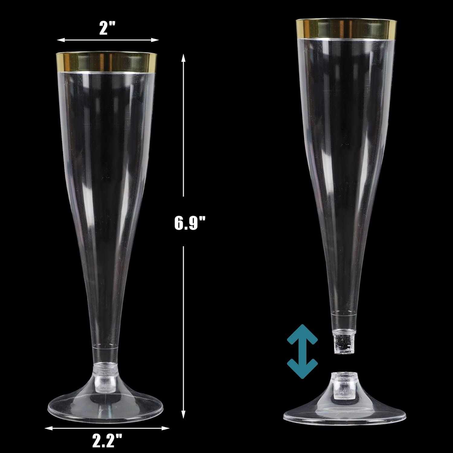 Wholesale 100 4.5oz Clear Plastic Champagne Flutes Disposable Hard Stemware Cups with Golden Rim for Weddings Graduation Parties Bridal Showers Birthday Celebrations Supplier