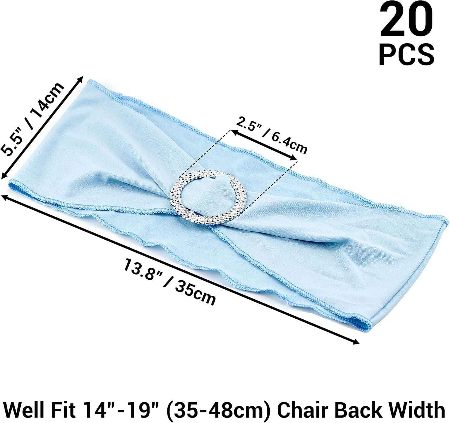 Wholesale 20 Pcs Sky Blue Chair Sashes with Buckles Stretch Spandex Elastic Bows Ties for Wedding Party Birthday Graduation Banquet Event Decoration Supplier