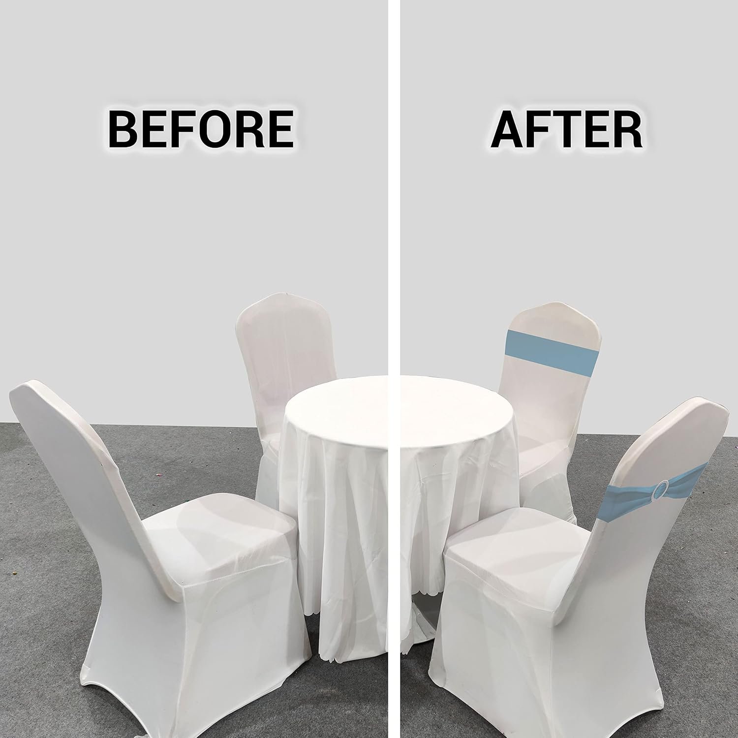 Wholesale 20 Pcs Sky Blue Chair Sashes with Buckles Stretch Spandex Elastic Bows Ties for Wedding Party Birthday Graduation Banquet Event Decoration Supplier