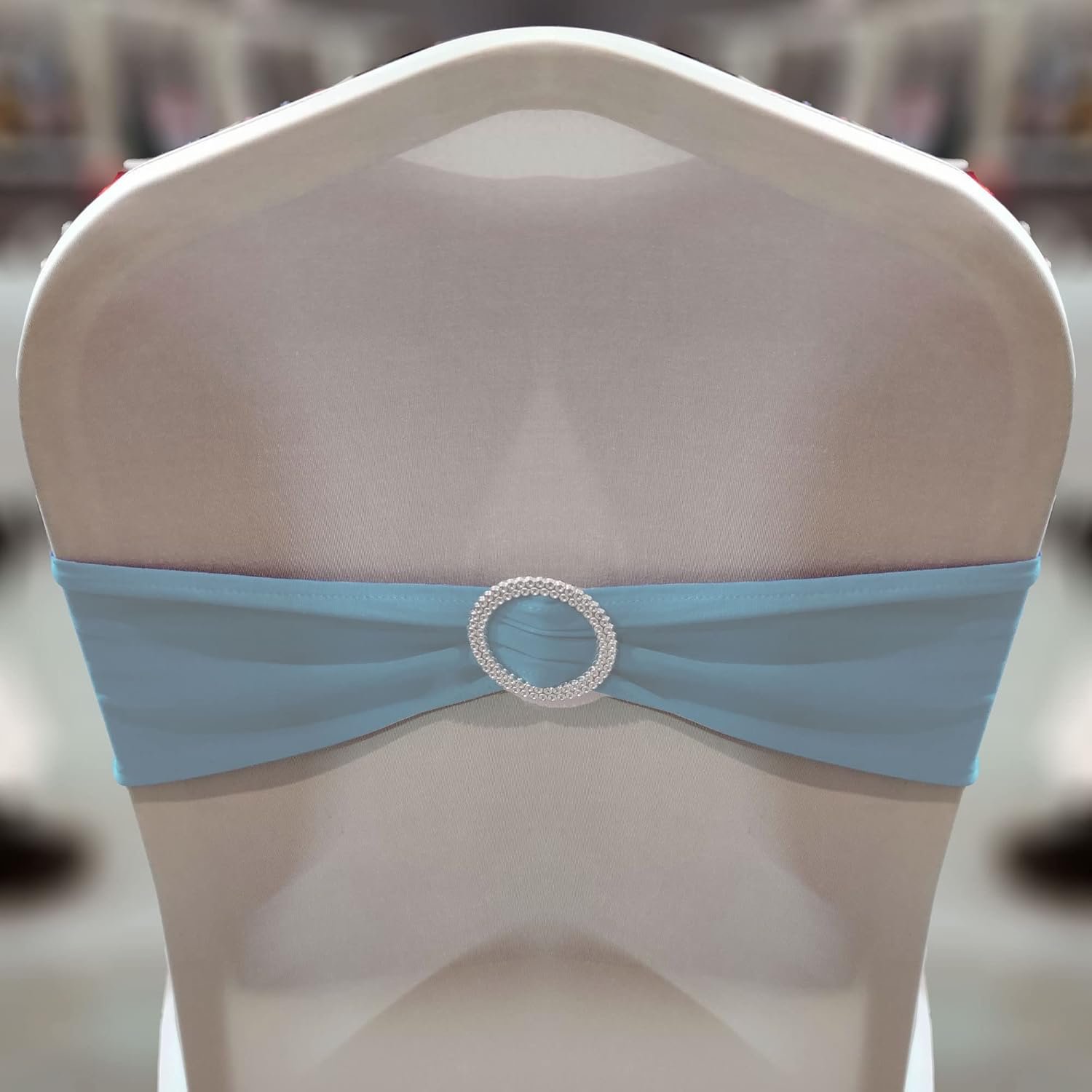 Wholesale 20 Pcs Sky Blue Chair Sashes with Buckles Stretch Spandex Elastic Bows Ties for Wedding Party Birthday Graduation Banquet Event Decoration Supplier