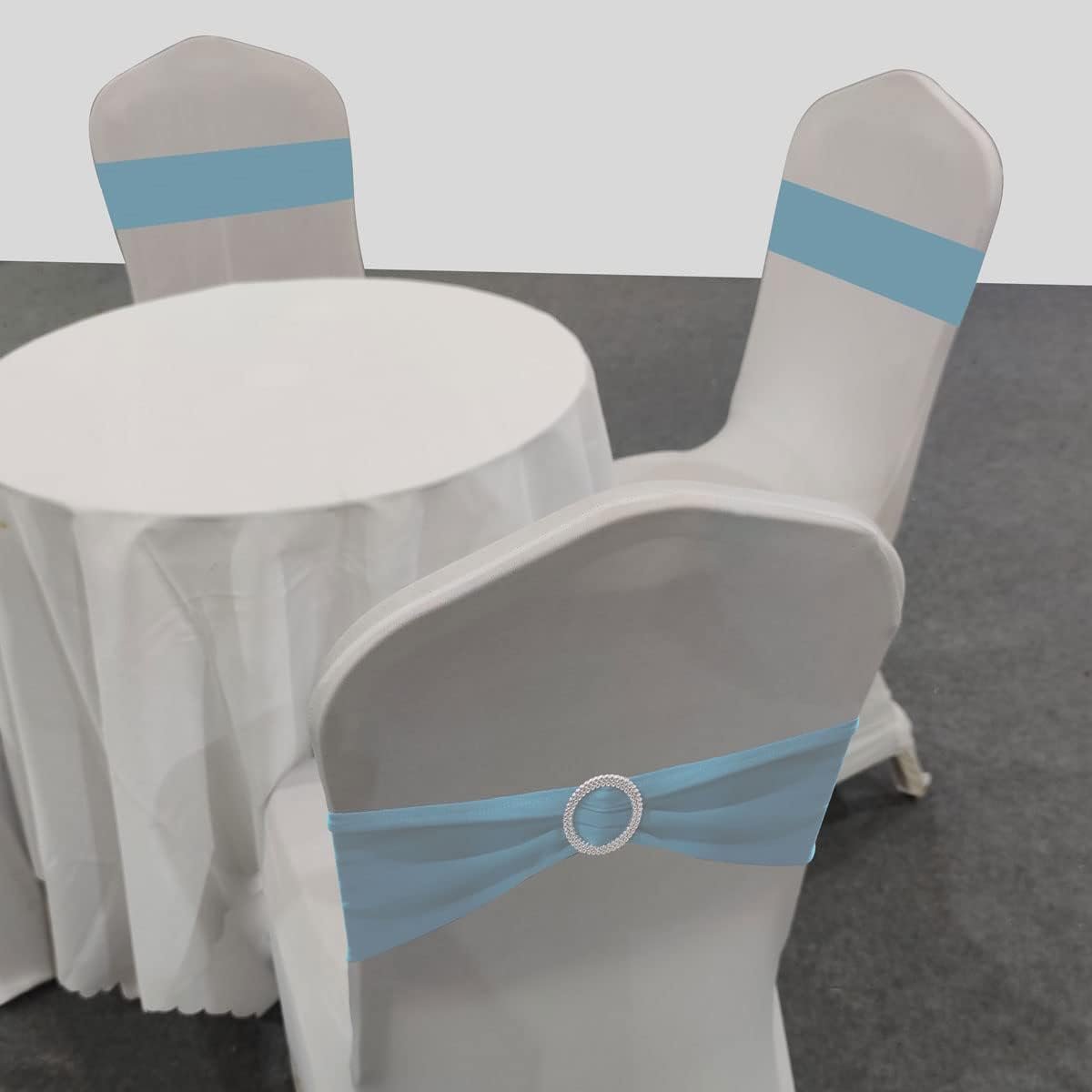 Wholesale 20 Pcs Sky Blue Chair Sashes with Buckles Stretch Spandex Elastic Bows Ties for Wedding Party Birthday Graduation Banquet Event Decoration Supplier