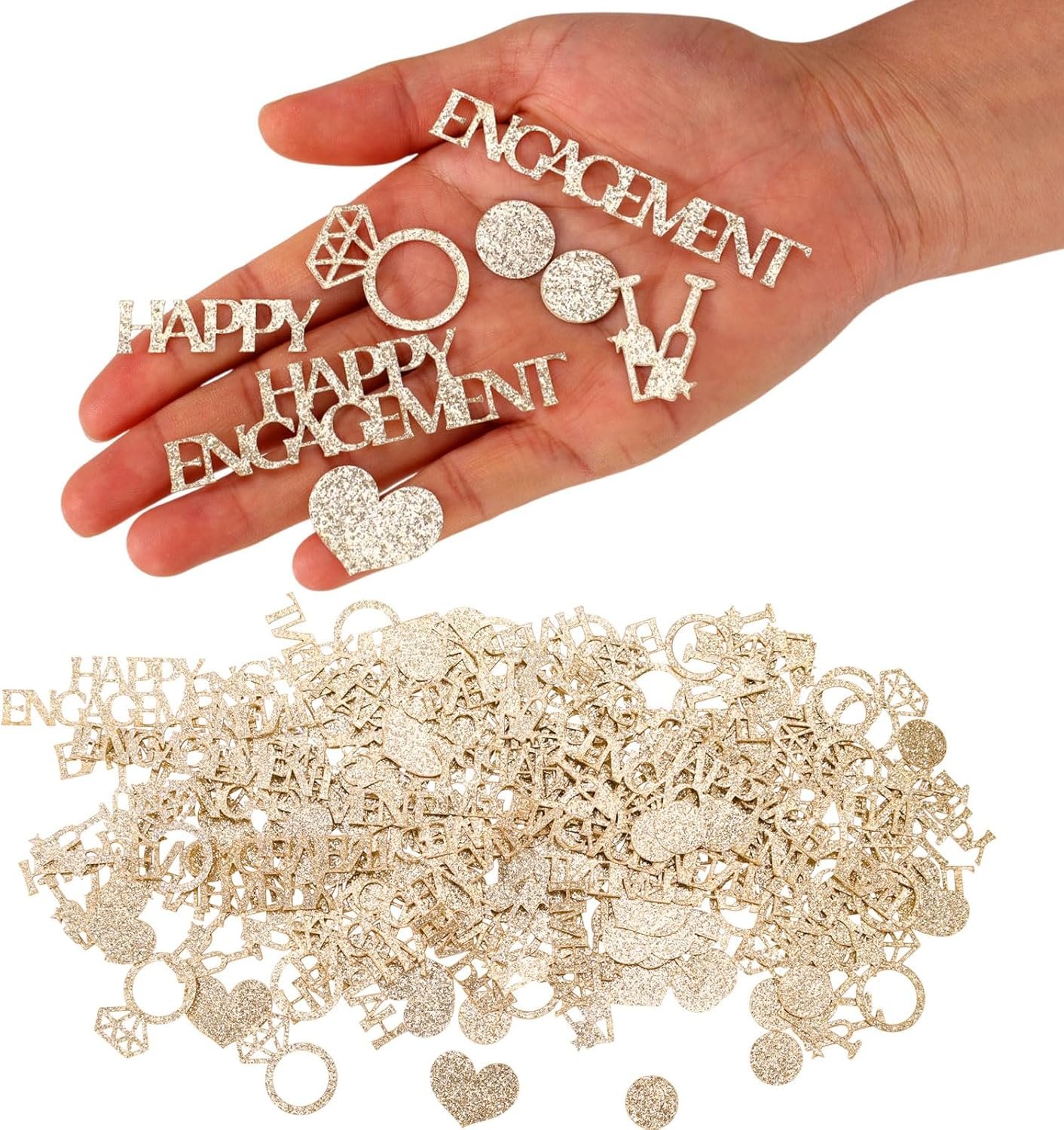 Wholesale 150pcs 4 Styles Glitter Gold Engagement Confetti Diamond Ring Heart Wedding Table Scatter Bachelorette Bridal Shower Party Decorations Supplier