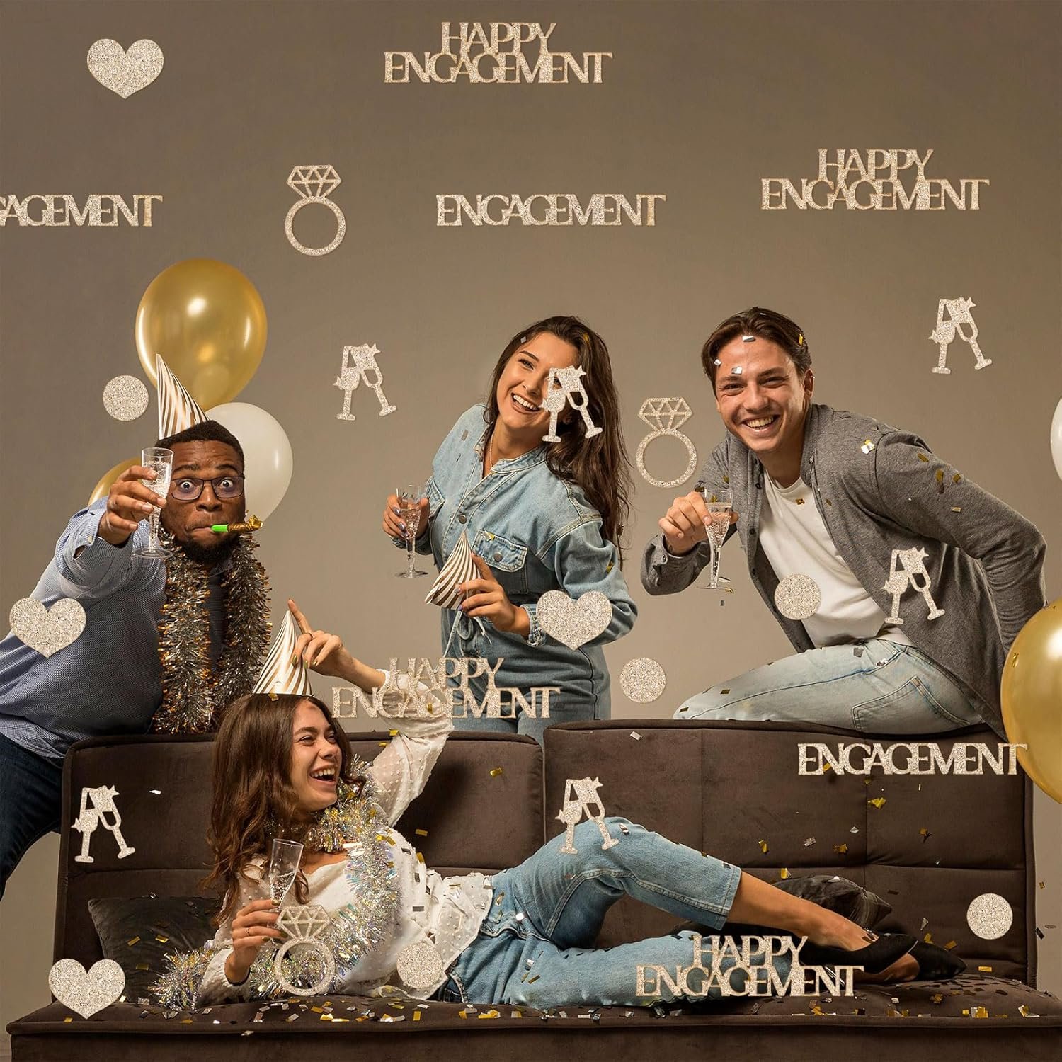 Wholesale 150pcs 4 Styles Glitter Gold Engagement Confetti Diamond Ring Heart Wedding Table Scatter Bachelorette Bridal Shower Party Decorations Supplier