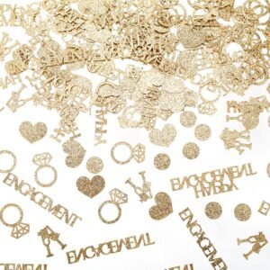 150pcs Happy Engagement Confetti, 4 Styles Glitter Gold-Color Wedding Table Confetti Diamond Ring Heart Engagement Party Table Scatter Bachelorette Bridal Shower Party Decorations