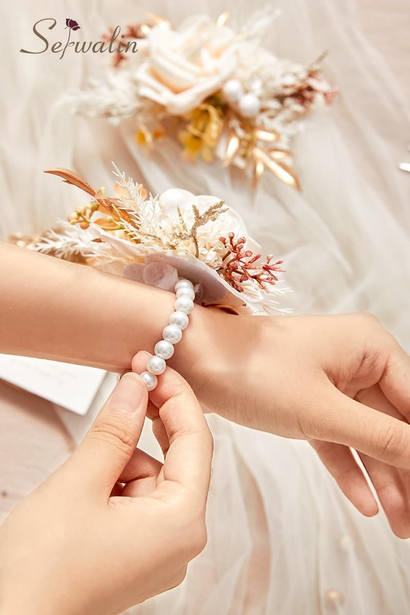 Wholesale 2 Pcs 6-7 Inch Champagne Wrist Corsage and Boutonniere Set for Wedding Prom Ceremony Anniversary Men Suit Accessories Supplier Wholesale 2 Pcs 6-7 Inch Champagne Wrist Corsage and Boutonniere Set for Wedding Prom Ceremony Anniversary Men Suit Accessories Supplier