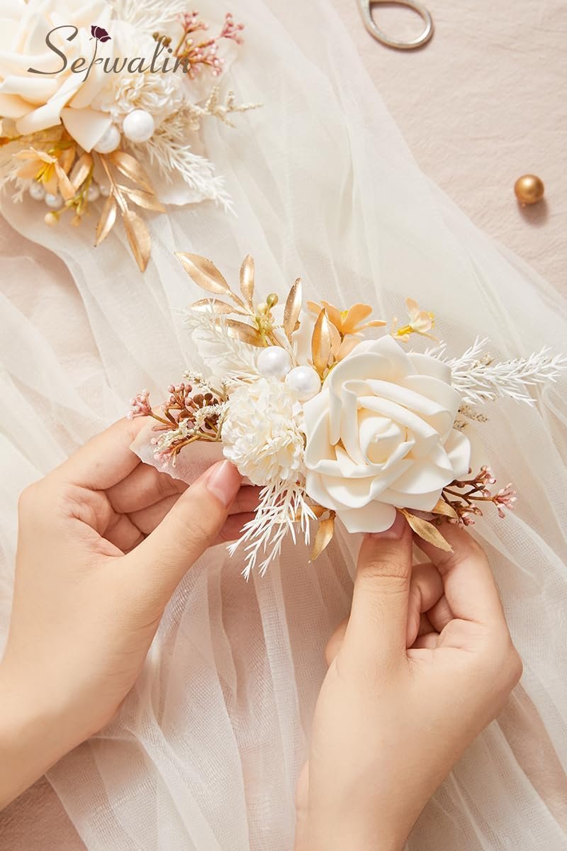 Wholesale 2 Pcs 6-7 Inch Champagne Wrist Corsage and Boutonniere Set for Wedding Prom Ceremony Anniversary Men Suit Accessories Supplier Wholesale 2 Pcs 6-7 Inch Champagne Wrist Corsage and Boutonniere Set for Wedding Prom Ceremony Anniversary Men Suit Accessories Supplier