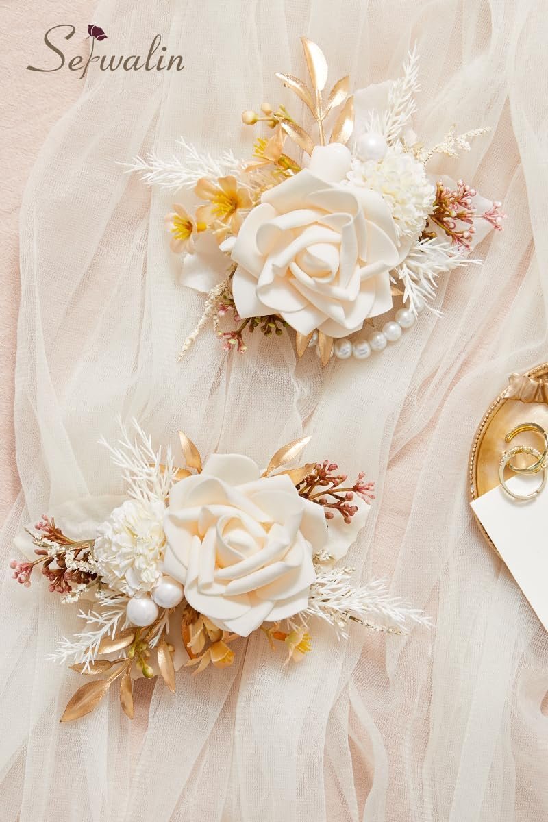 Wholesale 2 Pcs 6-7 Inch Champagne Wrist Corsage and Boutonniere Set for Wedding Prom Ceremony Anniversary Men Suit Accessories Supplier Wholesale 2 Pcs 6-7 Inch Champagne Wrist Corsage and Boutonniere Set for Wedding Prom Ceremony Anniversary Men Suit Accessories Supplier