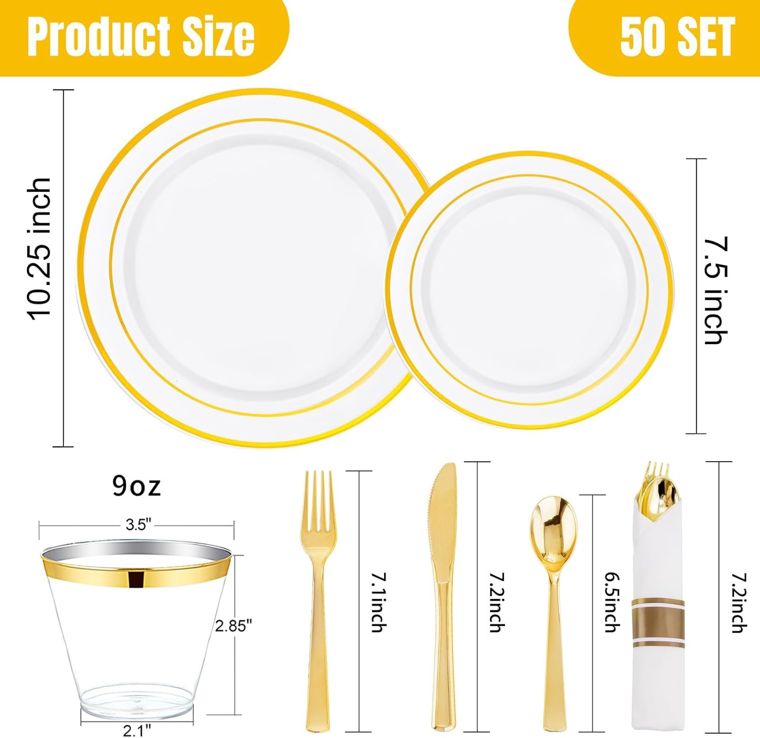 Wholesale 350Pcs Gold Plastic Plates for 50 Guests Disposable Dinnerware Set Includes 100 Plates 150 Gold Silverware 50 Napkins 50 Cups for Party and Wedding Supplier Wholesale 350Pcs Gold Plastic Plates for 50 Guests Disposable Dinnerware Set Includes 100 Plates 150 Gold Silverware 50 Napkins 50 Cups for Party and Wedding Supplier