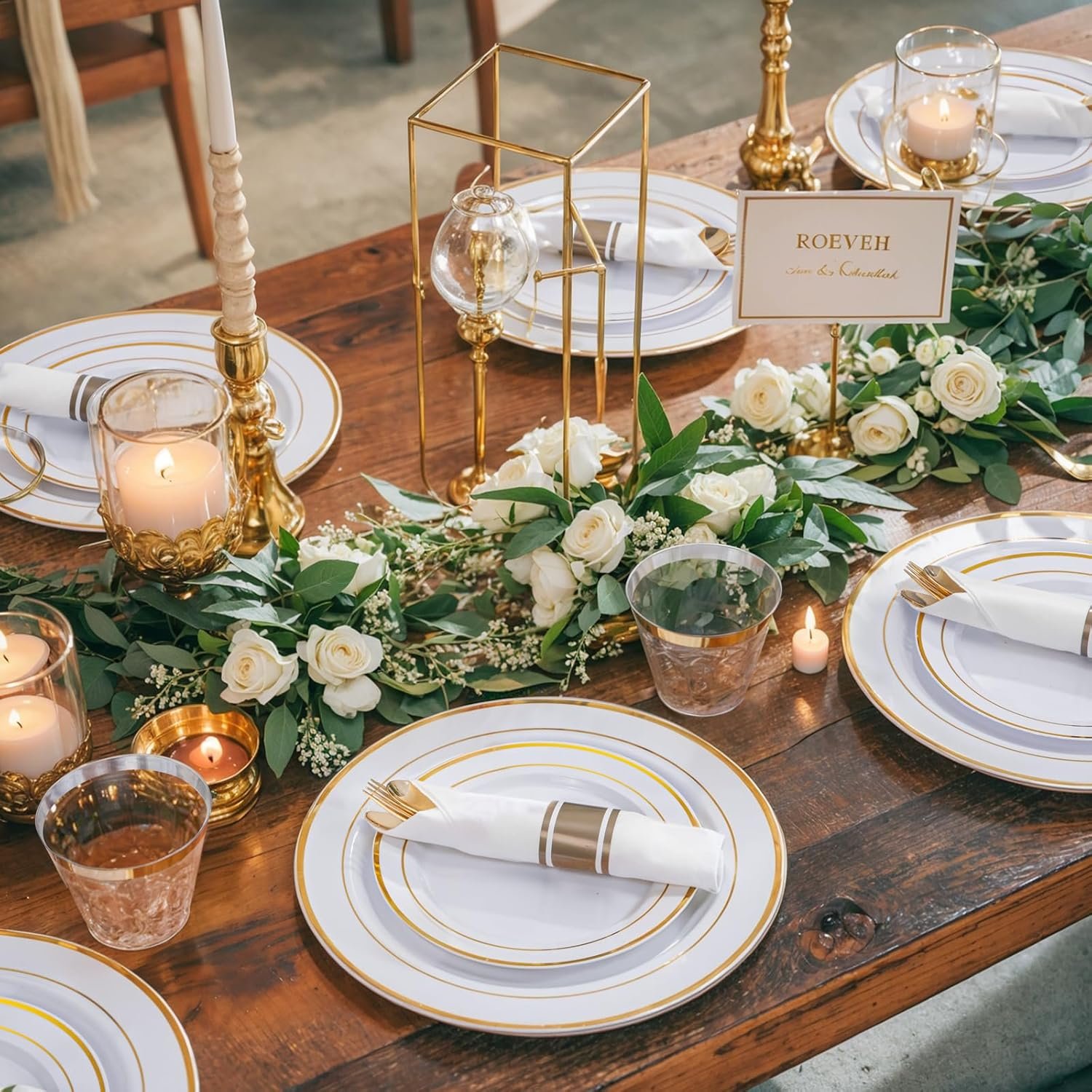 Wholesale 350Pcs Gold Plastic Plates for 50 Guests Disposable Dinnerware Set Includes 100 Plates 150 Gold Silverware 50 Napkins 50 Cups for Party and Wedding Supplier Wholesale 350Pcs Gold Plastic Plates for 50 Guests Disposable Dinnerware Set Includes 100 Plates 150 Gold Silverware 50 Napkins 50 Cups for Party and Wedding Supplier