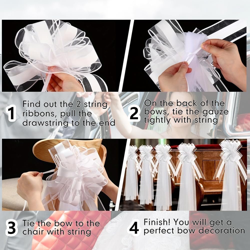 Wholesale 8pcs Large Wedding Pew Bows with Long Tulle Tails for Church Chair Aisle Car Decorations Big Bows Bridal Shower Reception Birthday Anniversary White Supplier Wholesale 8pcs Large Wedding Pew Bows with Long Tulle Tails for Church Chair Aisle Car Decorations Big Bows Bridal Shower Reception Birthday Anniversary White Supplier