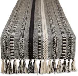 DII Farmhouse Braided Stripe Table Runner Collection, 15x108 (15x113, Fringe Included), Black