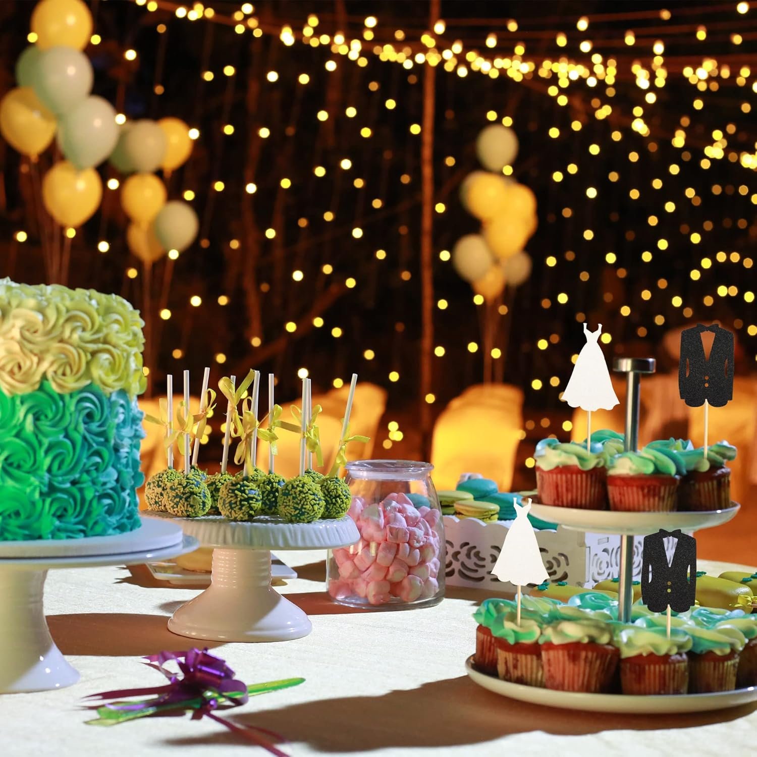 Wholesale 24pcs Bride and Groom Cupcake Toppers Wedding Dress Tux Picks Bridal Shower Engagement Anniversary Party Cake Decorations Supplier