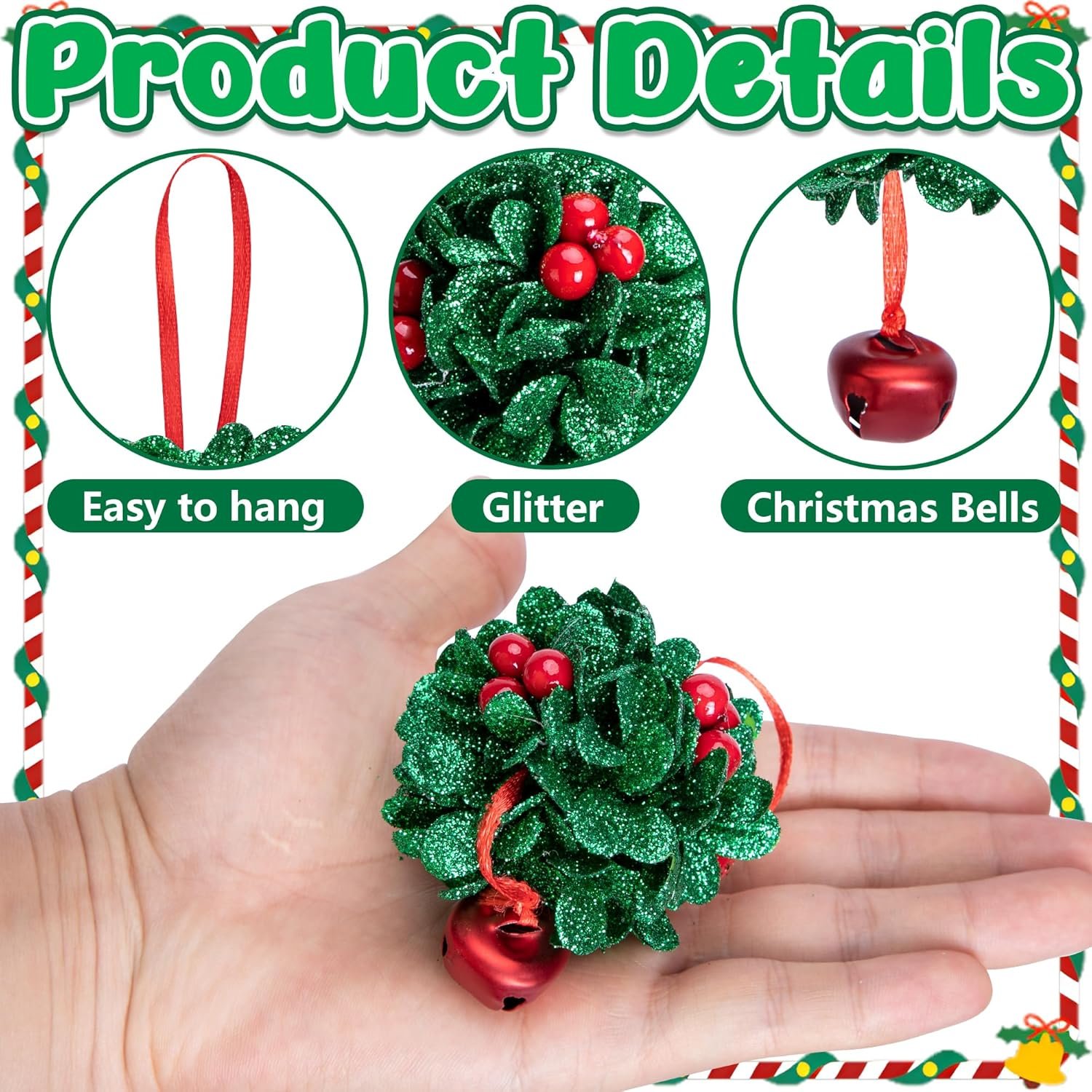Wholesale 10 Pcs Glitter Mistletoe Kissing Ball Bells Ornaments with Berries Christmas Hanging Tree Doorway Arch Ceiling Decoration Supplier Wholesale 10 Pcs Glitter Mistletoe Kissing Ball Bells Ornaments with Berries Christmas Hanging Tree Doorway Arch Ceiling Decoration Supplier
