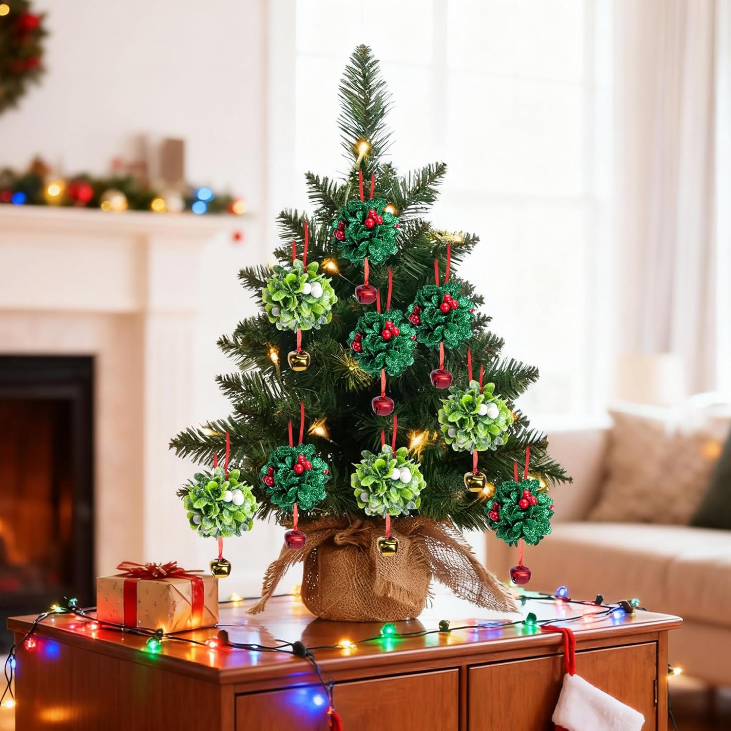 Wholesale 10 Pcs Glitter Mistletoe Kissing Ball Bells Ornaments with Berries Christmas Hanging Tree Doorway Arch Ceiling Decoration Supplier Wholesale 10 Pcs Glitter Mistletoe Kissing Ball Bells Ornaments with Berries Christmas Hanging Tree Doorway Arch Ceiling Decoration Supplier