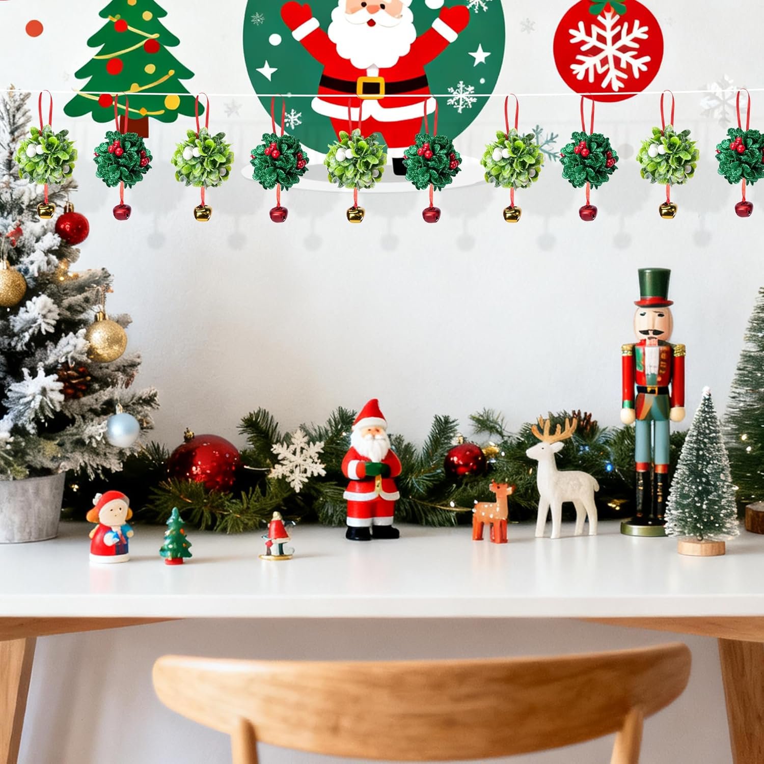 Wholesale 10 Pcs Glitter Mistletoe Kissing Ball Bells Ornaments with Berries Christmas Hanging Tree Doorway Arch Ceiling Decoration Supplier Wholesale 10 Pcs Glitter Mistletoe Kissing Ball Bells Ornaments with Berries Christmas Hanging Tree Doorway Arch Ceiling Decoration Supplier