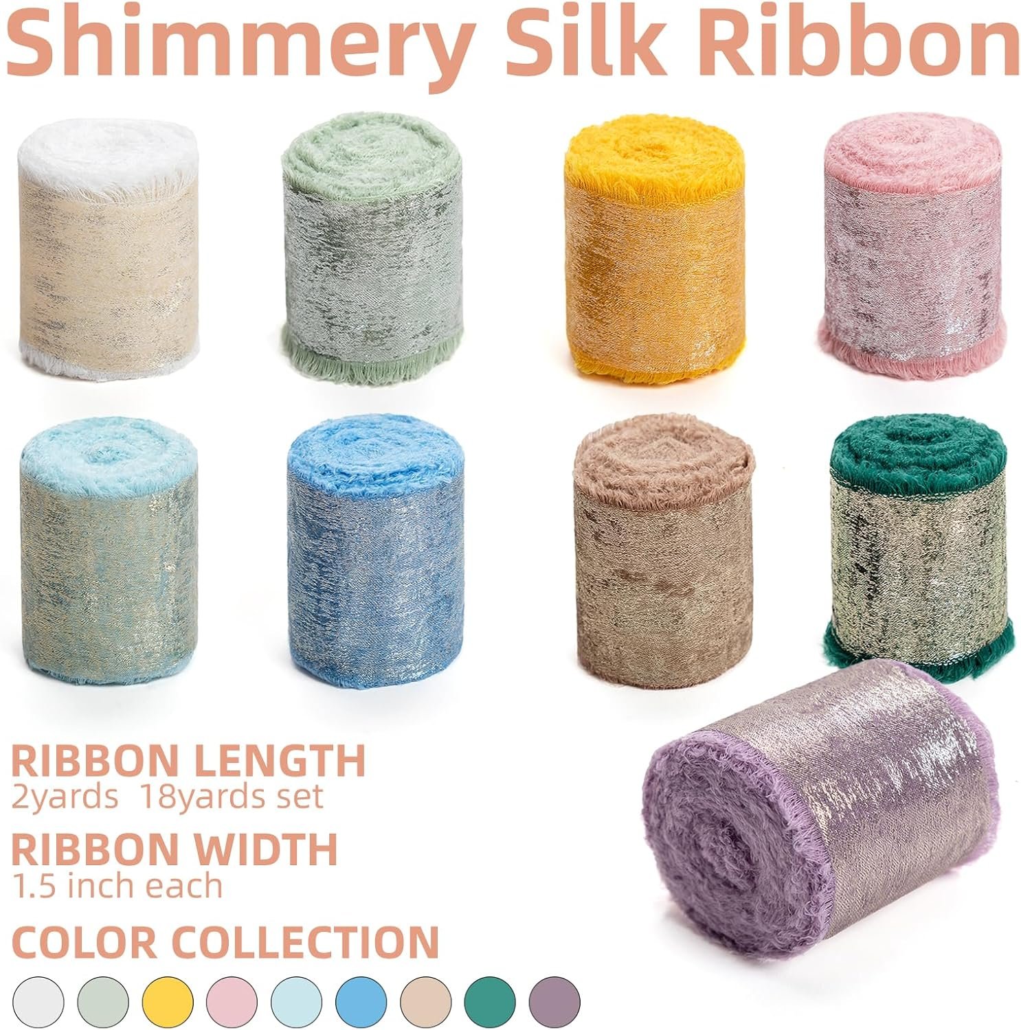 Wholesale Multicolor Silk Chiffon Frayed Shimmery Ribbon for Bridal Bouquets Christmas Gift Wrapping Wedding Decor Invitations 1.5