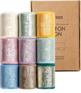 Multicolour Silk Chiffon Ribbon,Frayed Shimmery Silk Ribbon for Bridal Flower Bouquet Christmas Gift Wrapping Wedding Decor Invitations Decorations 1.5" x 18 Yards (2Yards X 9 Rolls)
