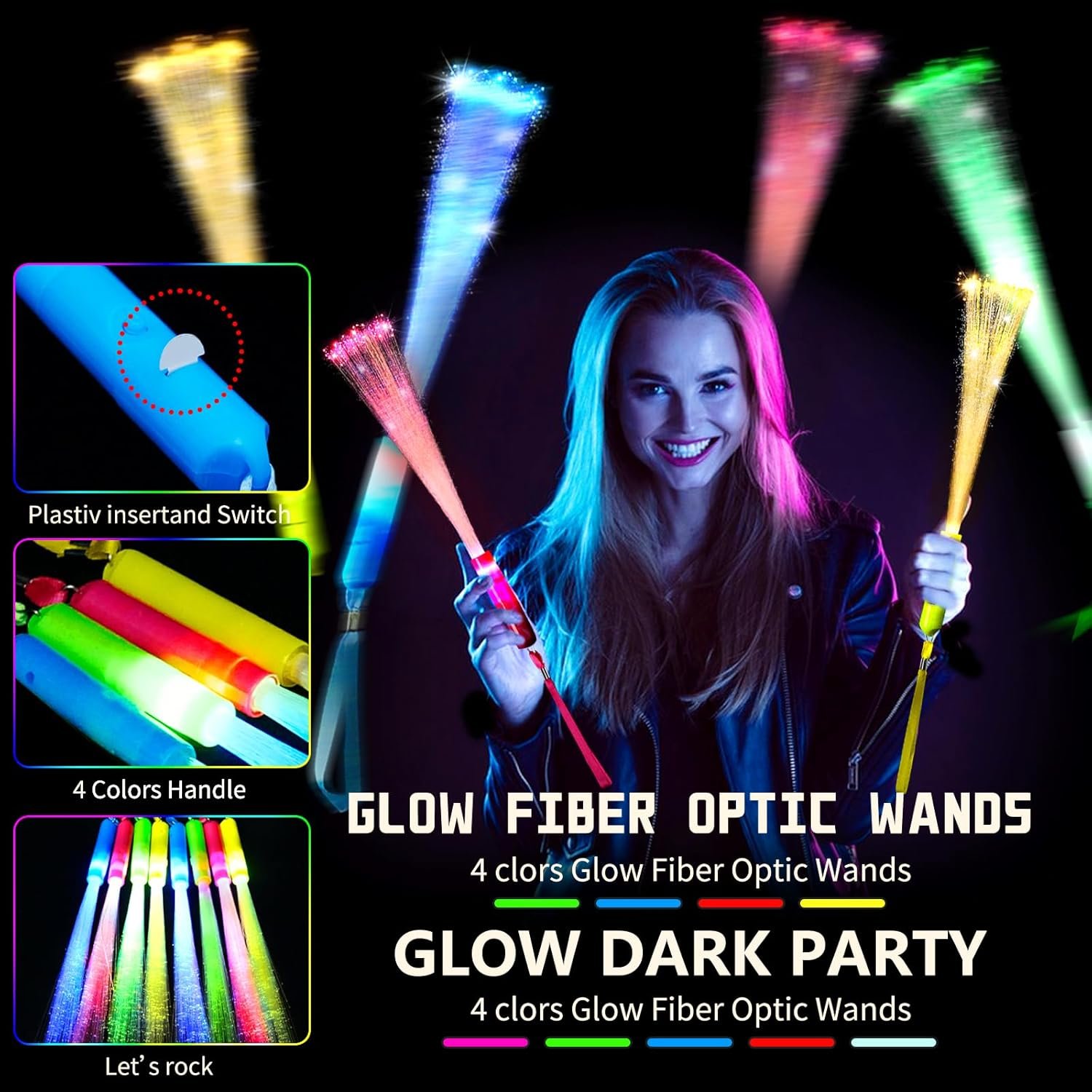 Wholesale Glow Fiber Optic Wands Halloween Glow Sticks Bulk Party Pack Glow in the Dark Party Supplies Favor Flashing Light Up Sticks for Birthday Holiday Wedding Halloween Christmas (25 Pack) Supplier
