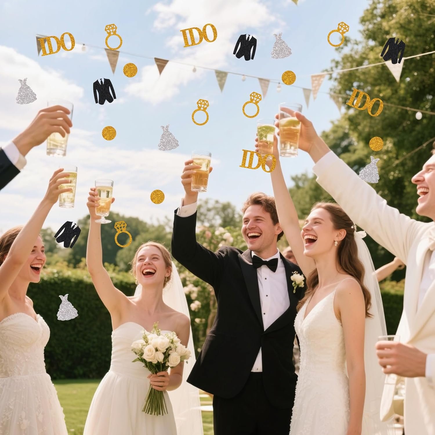 Wholesale 150pcs Gold Glitter Paper Confetti Diamond Ring I Do Wedding Engagement Party Decoration for Bridal Shower Bachelor Party Supplier