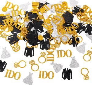 150pcs Gold Wedding Table Confetti, Glitter Paper Confetti Diamond Ring I Do Engagement Party Table Paper Decoration for Bridal Shower Wedding Bachelor Party