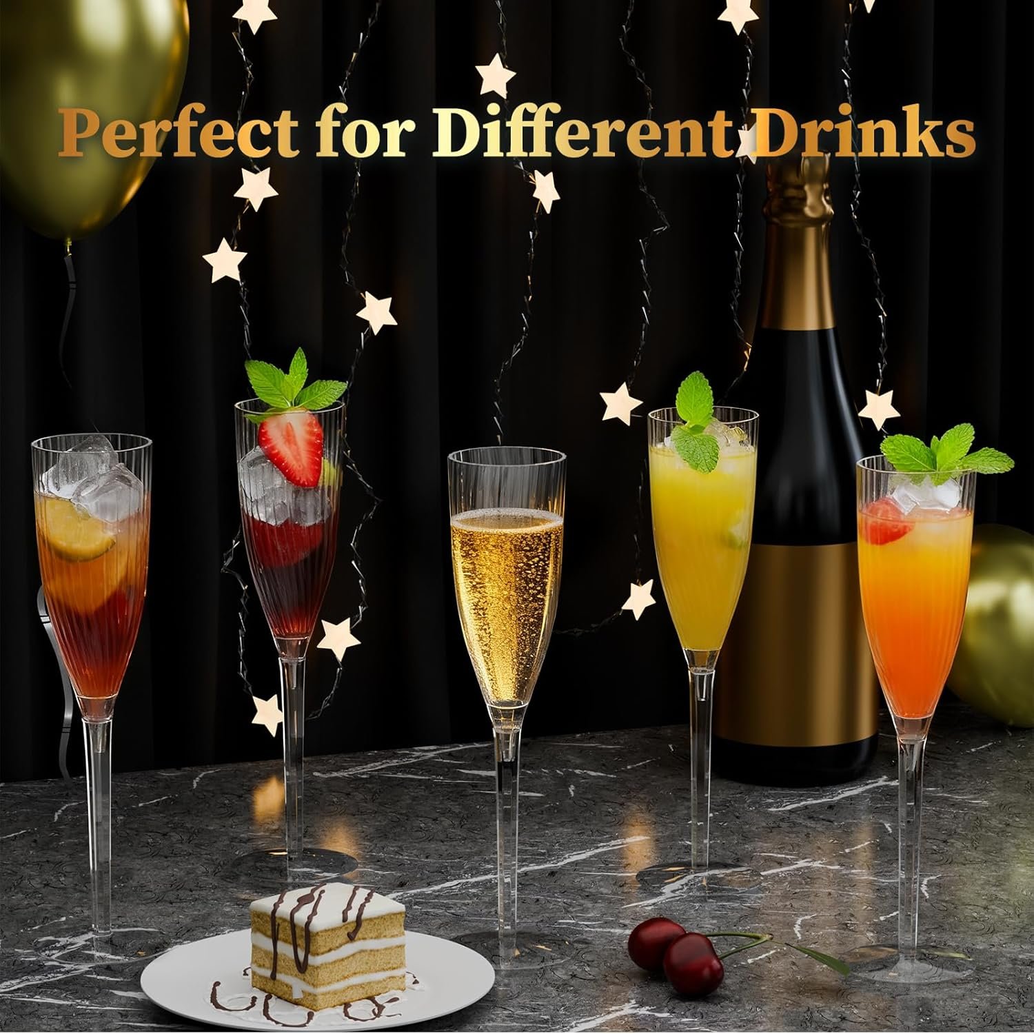 Wholesale 16 Pack 6oz Clear Champagne Flutes Disposable Wine Glasses with Long Stem Reusable Plastic Cocktail Glasses for New Years Eve Parties Birthdays Weddings Celebrations Toasting Drinking Supplier