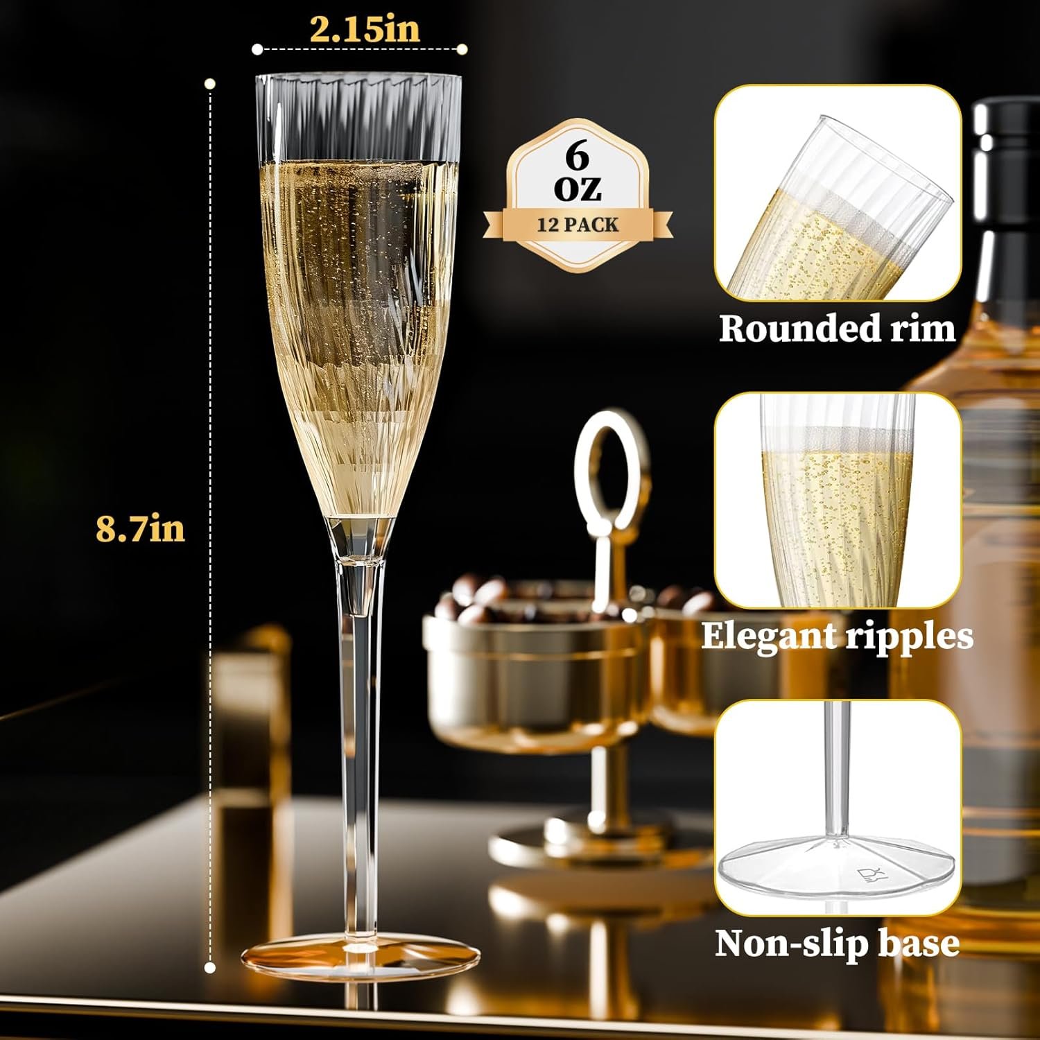 Wholesale 16 Pack 6oz Clear Champagne Flutes Disposable Wine Glasses with Long Stem Reusable Plastic Cocktail Glasses for New Years Eve Parties Birthdays Weddings Celebrations Toasting Drinking Supplier