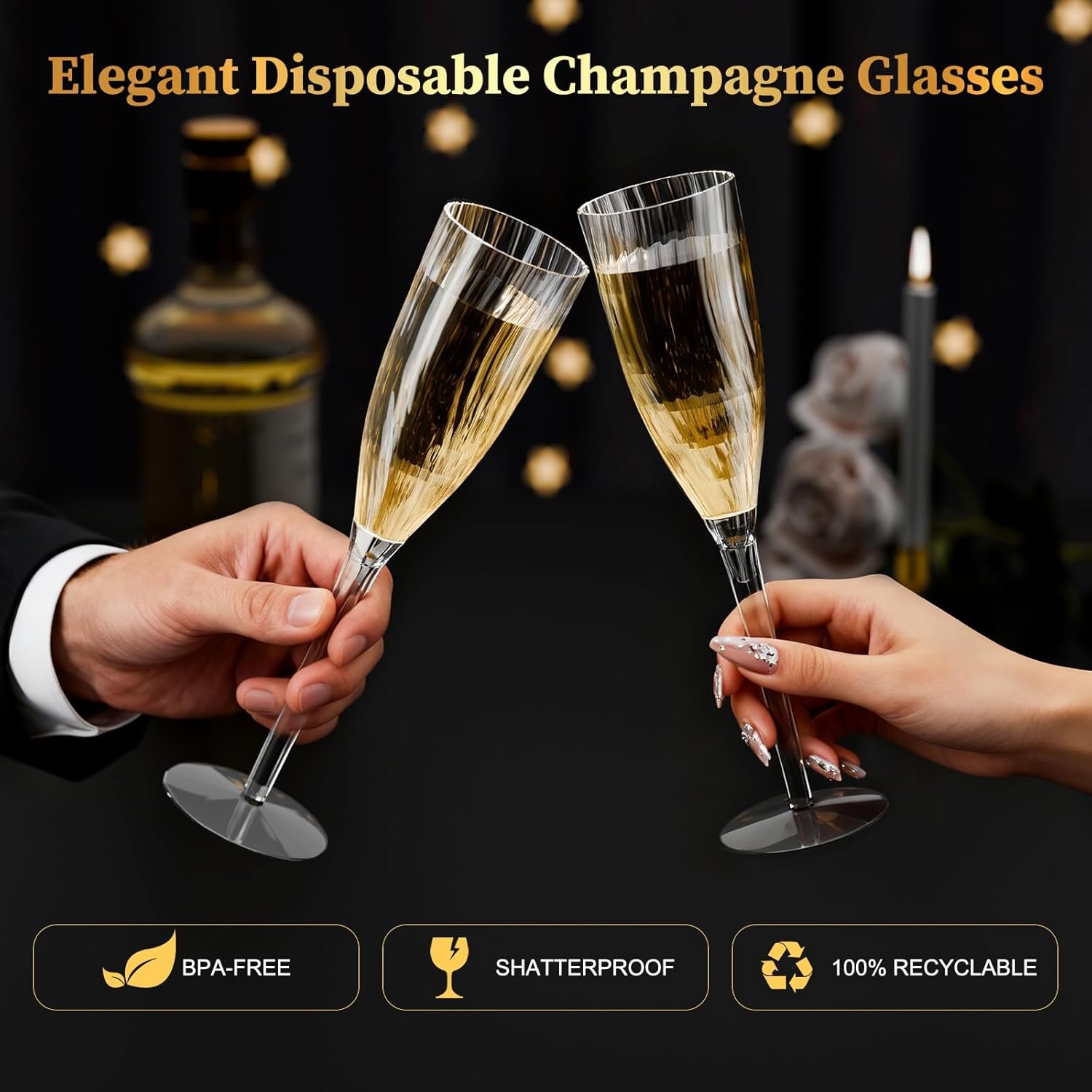 Wholesale 16 Pack 6oz Clear Champagne Flutes Disposable Wine Glasses with Long Stem Reusable Plastic Cocktail Glasses for New Years Eve Parties Birthdays Weddings Celebrations Toasting Drinking Supplier