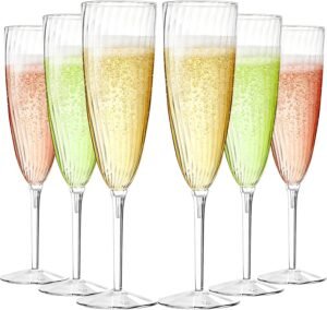 GuanQiao 16 Pack Clear Champagne Flutes, 6oz Disposable Wine Glasses with Long Stem, Reusable Plastic Cocktail Glasses for New Years Eve Party Birthday Wedding Celebration Toasting Drinking