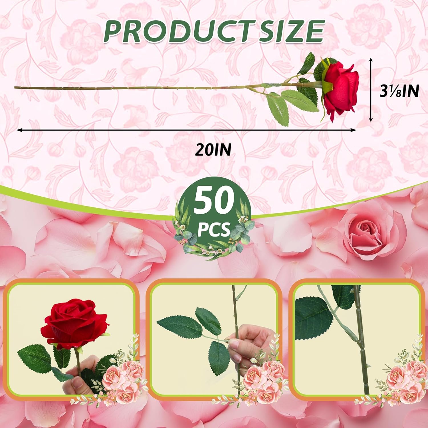 Wholesale 50 PCS Realistic Silk Artificial Red Roses with Stems Bulk Faux Flowers for Wedding Decoration Anniversary Bridal Bouquet DIY Floral Arrangement Romantic Home Decor Gifts Supplier