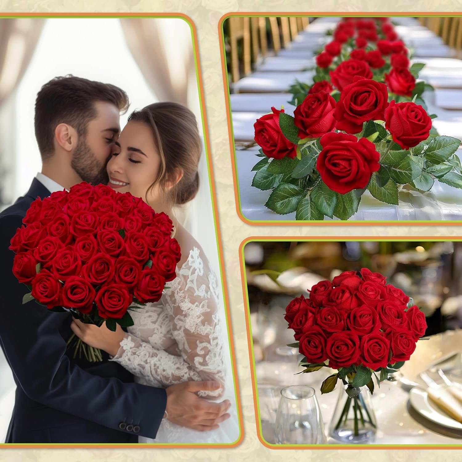 Wholesale 50 PCS Realistic Silk Artificial Red Roses with Stems Bulk Faux Flowers for Wedding Decoration Anniversary Bridal Bouquet DIY Floral Arrangement Romantic Home Decor Gifts Supplier