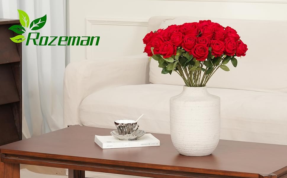 Wholesale 50 PCS Realistic Silk Artificial Red Roses with Stems Bulk Faux Flowers for Wedding Decoration Anniversary Bridal Bouquet DIY Floral Arrangement Romantic Home Decor Gifts Supplier