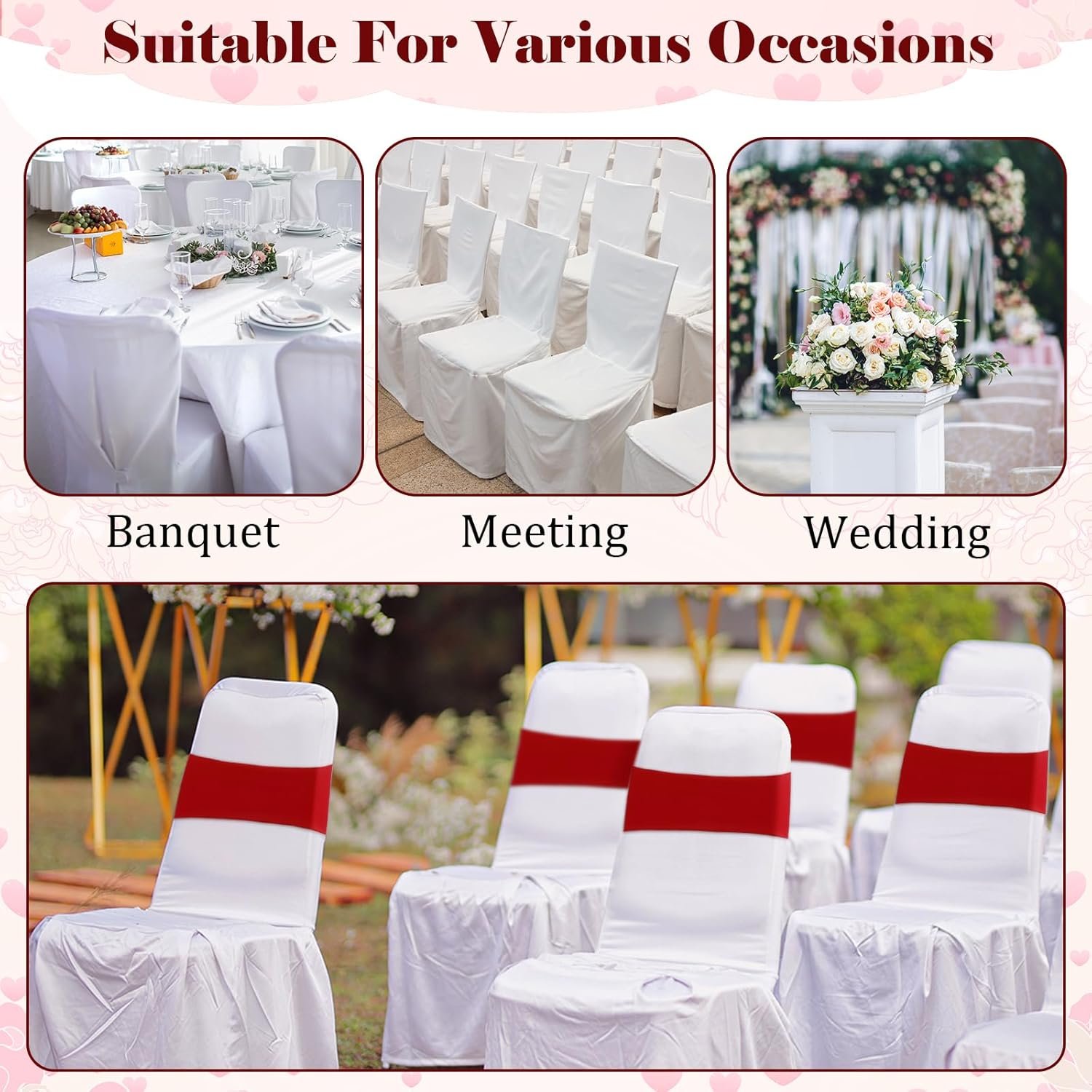 Wholesale 50 Pcs Red Chair Sashes Bows Elastic Bands Ties Universal Slider Sashes Without Buckle for Chair Decorations Wedding Party Events Ceremony Birthday Supplier Wholesale 50 Pcs Red Chair Sashes Bows Elastic Bands Ties Universal Slider Sashes Without Buckle for Chair Decorations Wedding Party Events Ceremony Birthday Supplier