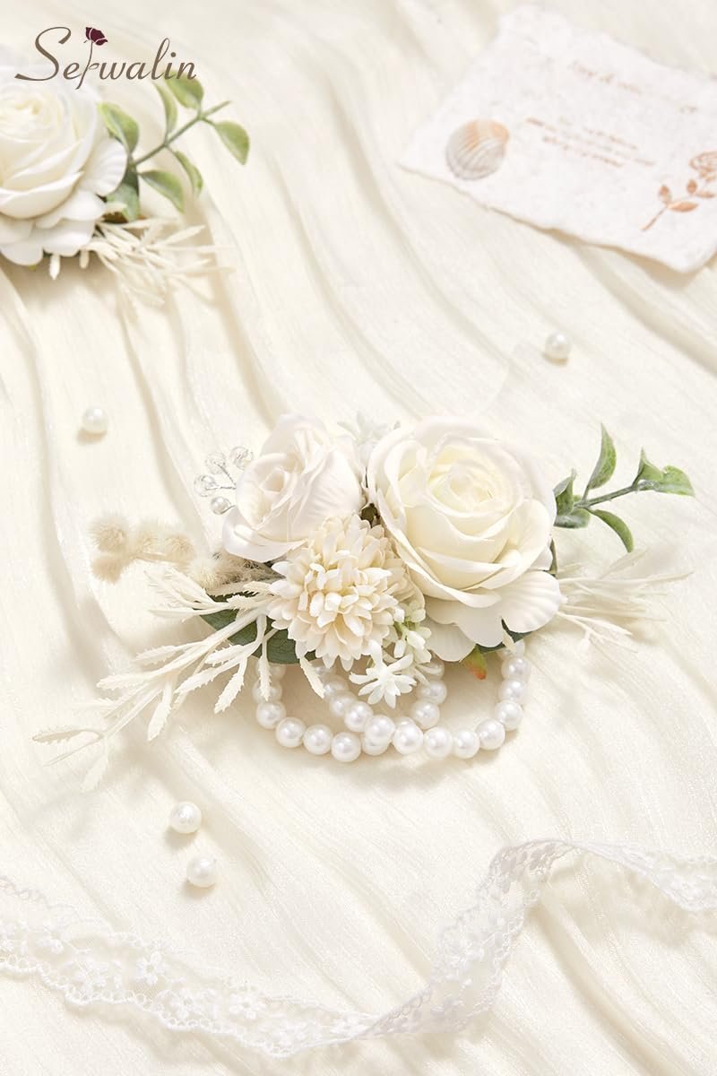 Wholesale White Rose Corsage and Boutonniere Set for Men Wristlet Prom Homecoming Wedding Flowers Accessories Party Suit Decorations Supplier Wholesale White Rose Corsage and Boutonniere Set for Men Wristlet Prom Homecoming Wedding Flowers Accessories Party Suit Decorations Supplier