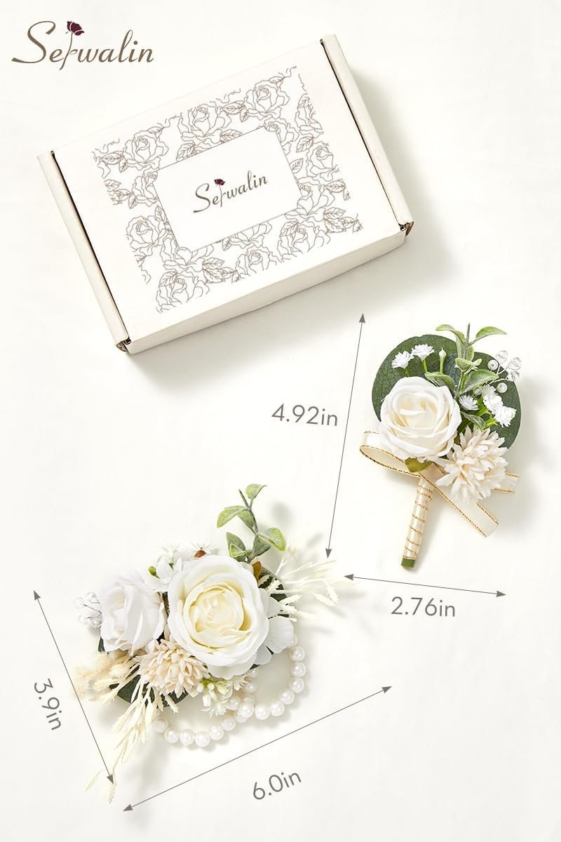 Wholesale White Rose Corsage and Boutonniere Set for Men Wristlet Prom Homecoming Wedding Flowers Accessories Party Suit Decorations Supplier Wholesale White Rose Corsage and Boutonniere Set for Men Wristlet Prom Homecoming Wedding Flowers Accessories Party Suit Decorations Supplier