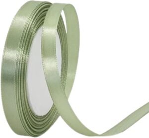Sage Green Satin Ribbon 3/8 Inch x 25 Yards, Solid Color Fabric Silk Ribbon for Gift Wrapping, Hair Bows, Easter Crafts, Wreaths, Floral Bouquets, Wedding Party, Baby Shower, DIY Handmade Projects