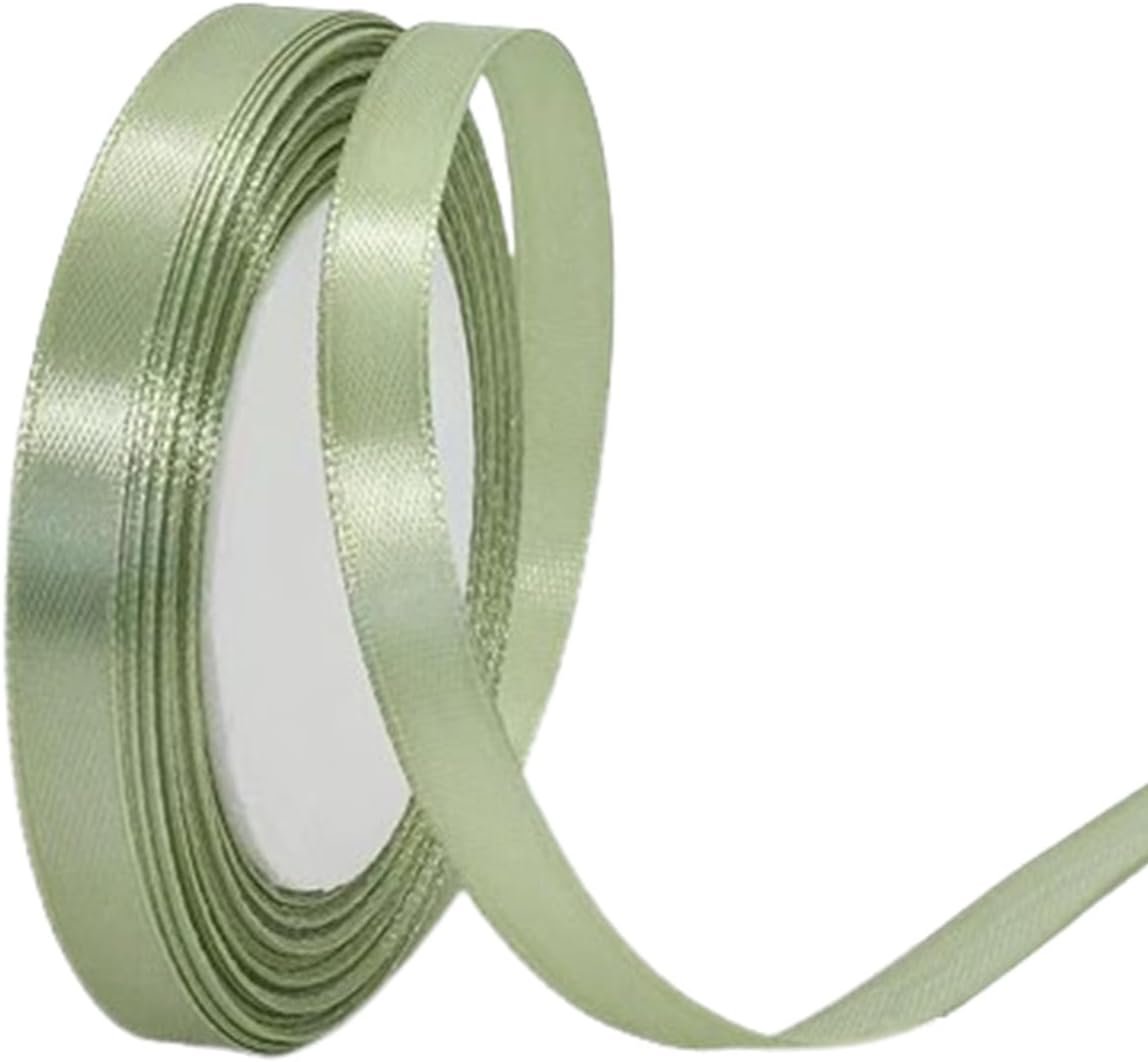 Sage Green Satin Ribbon 3/8 Inch x 25 Yards, Solid Color Fabric Silk Ribbon for Gift Wrapping, Hair Bows, Easter Crafts, Wreaths, Floral Bouquets, Wedding Party, Baby Shower, DIY Handmade Projects